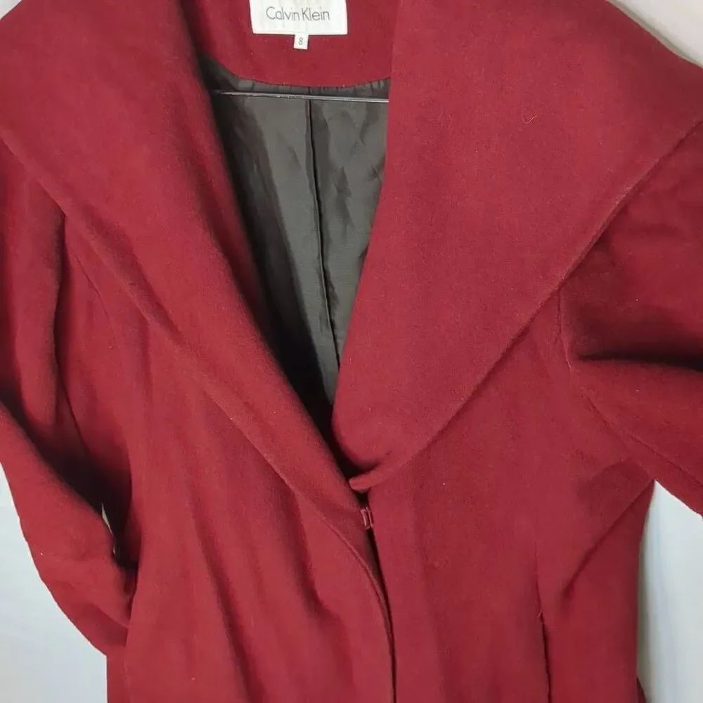 Calvin Klein Dark Red Burgundy Dress Trench Reefer Coat 8 Medium - Picture 4 of 11